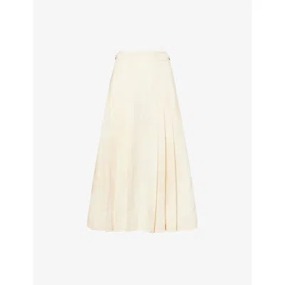 Gabriela Hearst Womens Lerna Pleat Flared Wool Midi Skirt Ivory In White