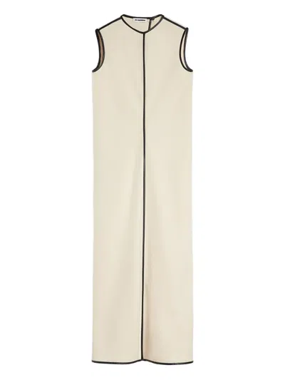 对比边饰超长连衣裙