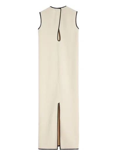 对比边饰超长连衣裙