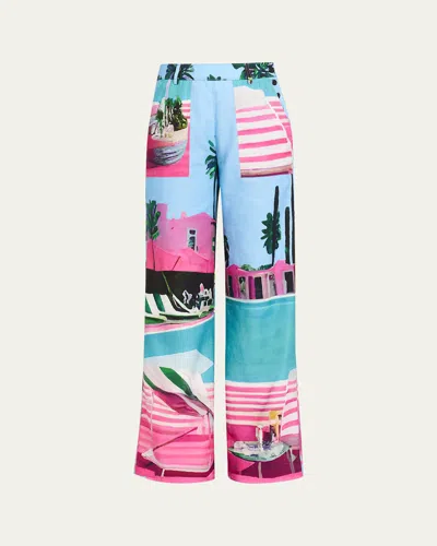 Libertine Poolside Print Straight-leg Pants In Multi