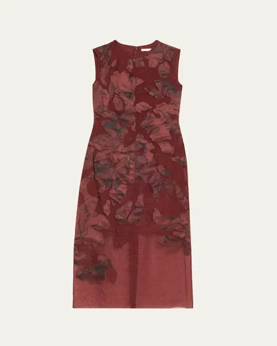 Jason Wu Collection Printed Applique Sleeveless Midi Dress In Burgundy