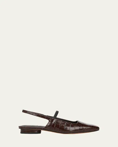 Vince Venice Croc-embossed Leather Slingback Flats In Brown