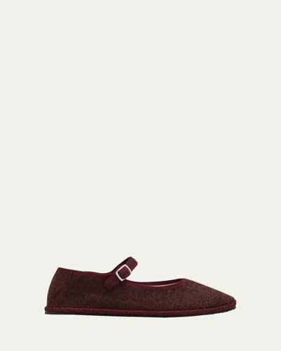 Vibi Venezia Mary Jane Wool-blend Flats In Burgundy