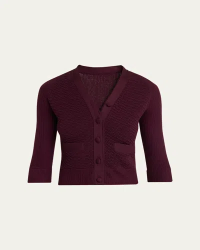 Chloé Textured Wool Knit Half-sleeve Cropped Cardigan In Burgundy
