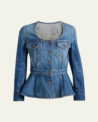 Chloé Denim Ruffled Equestrian Jacket In Blue