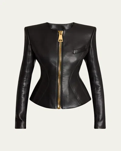 Balmain Tailored Lambskin Jacket Zipper In Black