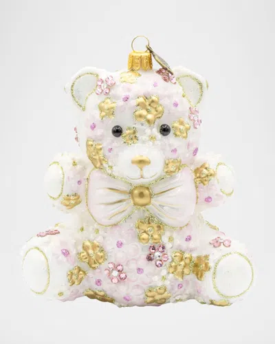 Jay Strongwater Pink Floral Teddy Christmas Ornament In Multi