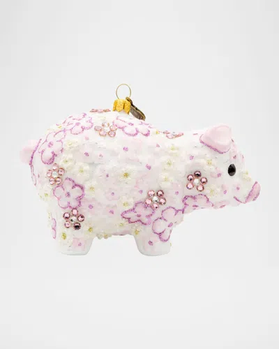 Jay Strongwater Pink Floral Piggy Christmas Ornament In Multi