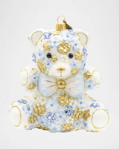 Jay Strongwater Blue Floral Teddy Christmas Ornament In Multi