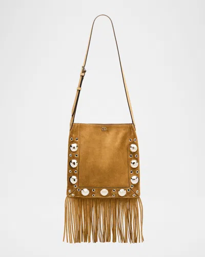 Valentino Nellcote Fringe Studded Suede Crossbody Bag In Brown