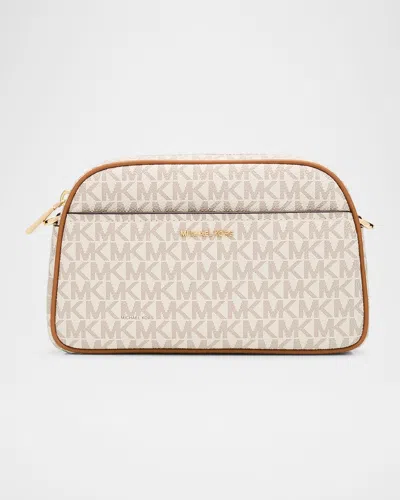Michael Michael Kors Jet Set Small Logo Canvas Crossbody Bag In White