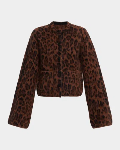 Adam Lippes Barret Leopard-print Cashmere Jacket In Brown
