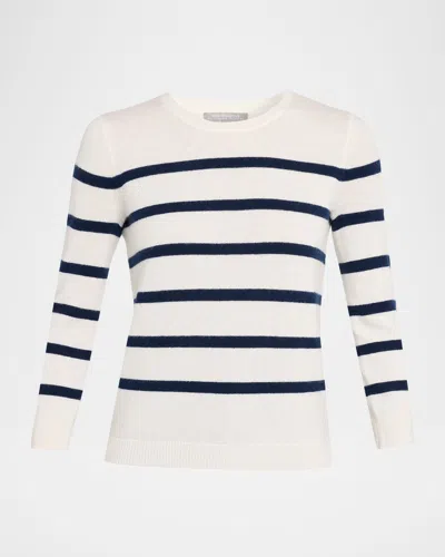 Neiman Marcus Cashmere Striped Crewneck In White