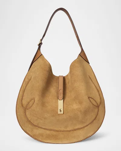 Polo Ralph Lauren Polo Id Medium Whipstitch Suede Shoulder Bag