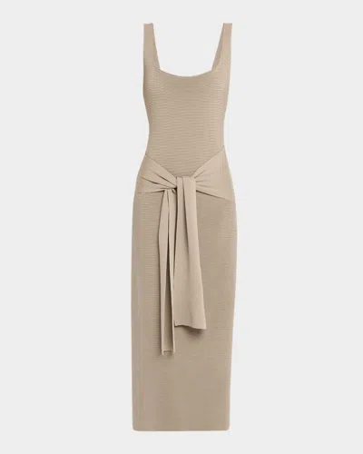 Toccin Elia Tie-front Ribbed Midi Dress In Neutral