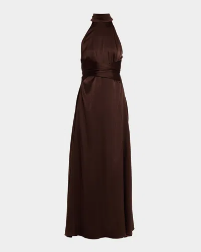 Toccin Jocelyn Satin Tie-front Maxi Dress In Brown