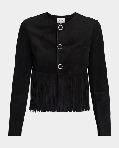 Frame Double-layered Fringed Leather Jacket In Black