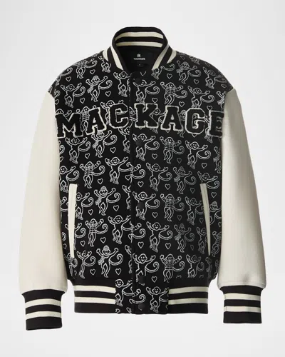Mackage X Roller Rabbit Kid's Nels Varsity Bomber Jacket In Black