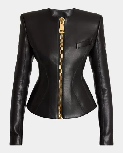 Balmain Tailored Lambskin Jacket Zipper In Black