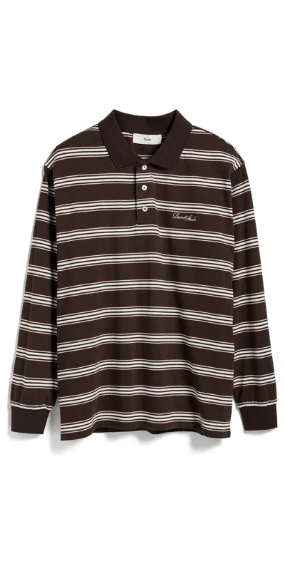 Dunst Unisex Multi Stripe Collared T-shirt Brown Stripe In Brown