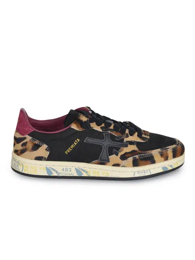 Premiata Leopard Print Low-top Sneakers With Black Suede Overlays In Animal Print