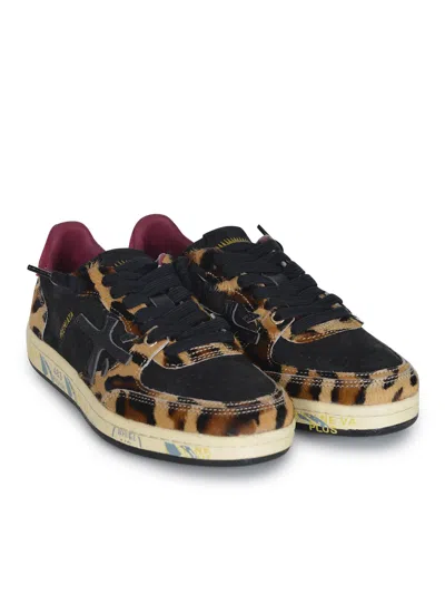 Premiata Leopard Print Low-top Sneakers With Black Suede Overlays In Animal Print