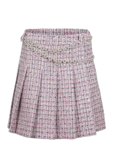 Self-portrait Mini Skirt With Pink Bouclé Crystal Belt In Purple