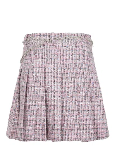 Self-portrait Mini Skirt With Pink Bouclé Crystal Belt In Purple