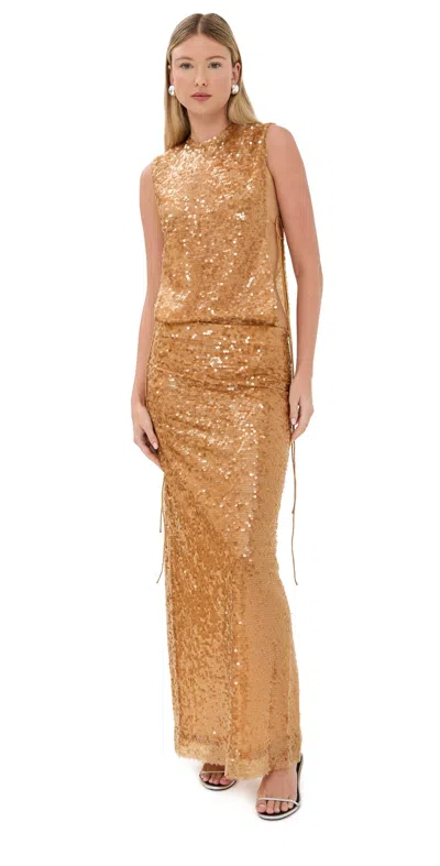 Christopher Esber Illuminate Sequin Seperation Gown Amber In Orange
