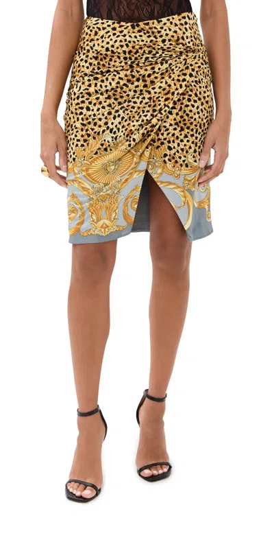 Versace Skirt Cheetah Foulard On Responsible Heavy Viscose Liquid Jersey In Yellow