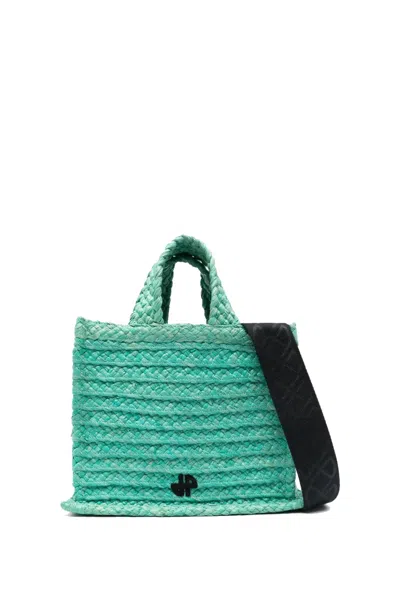 Patou Small Jp Raffia Tote Bag In Green
