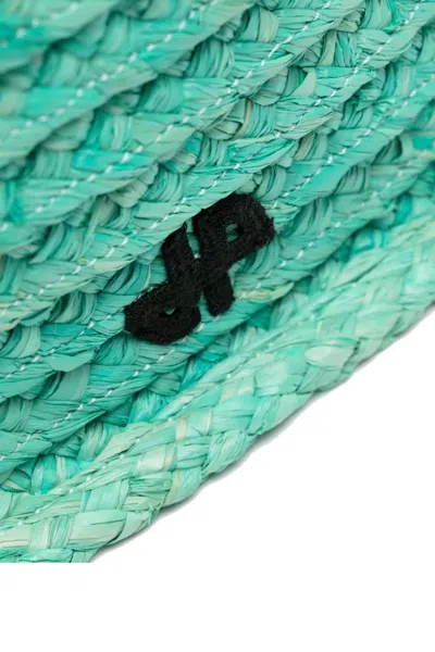 Patou Small Jp Raffia Tote Bag In Green