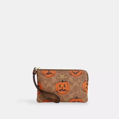 Coach Corner Zip Wristlet In Signature Canvas With Halloween Print In Multi