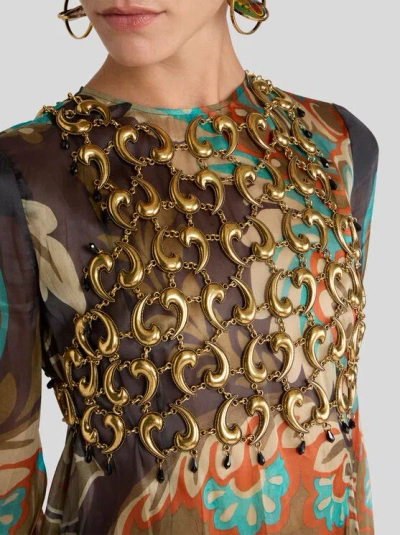 Etro Paisley Chain Crop Top In Gold