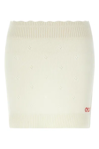 Chloé Cashmere Wool Mini Skirt With Ribbed Waistband In White