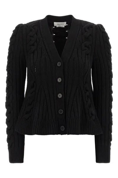 Alexander Mcqueen Wool And Cashmere Cable Cardigan Clothing In Black