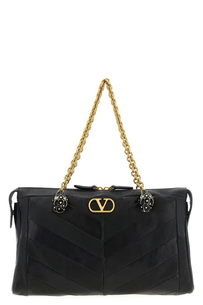 Valentino Garavani  Garavani Panthea Shoulder Bag In Nappa Leather With Chevron Pattern Wom In Black