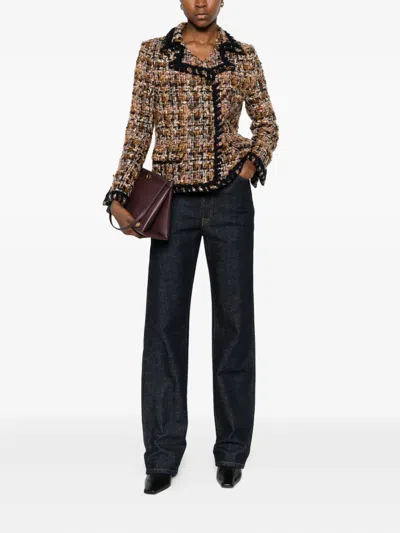 Etro Double-breasted Tweed Jacket In Brown