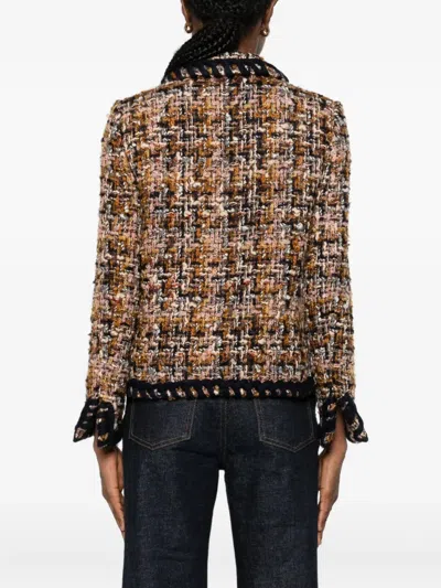 Etro Double-breasted Tweed Jacket In Brown