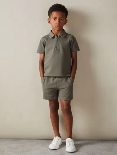 Reiss Green Smoke Robin 3-9 Yrs Textured Drawstring Shorts In Green