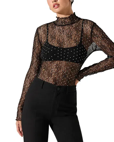 Astr The Label Kyra Lace Mock Neck Top In Black
