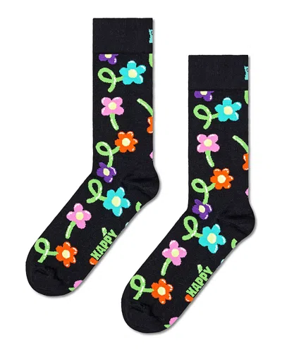 Happy Socks Balloon Flower Crew Socks In Black