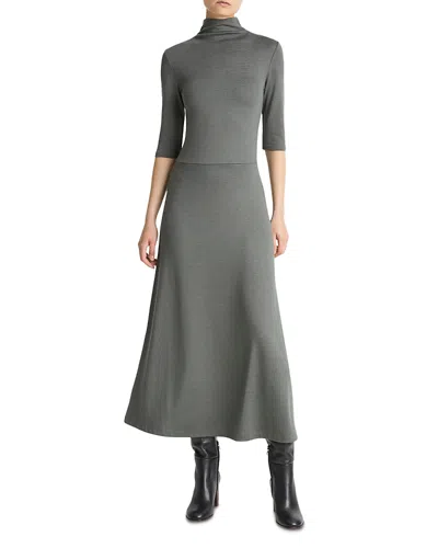 Vince Elbow-sleeve Turtleneck Midi Dress In Gray
