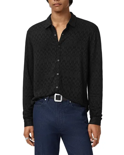 John Varvatos Redmond Herringbone Jacquard Knit Button-up Shirt In Black