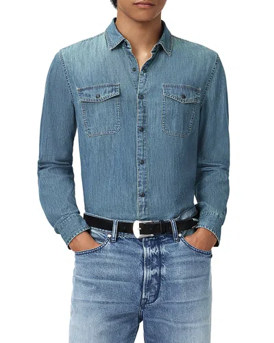 John Varvatos Otto Denim Snap Front Shirt In Blue