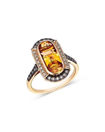 Bloomingdale's Fine Collection Citrine & Champagne And Brown Diamond Halo Ring In 14k Yellow Gold In Gold