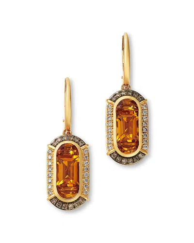 Bloomingdale's Fine Collection Citrine & Champagne And Brown Diamond Halo Drop Earrings In 14k Yellow Gold In Gold