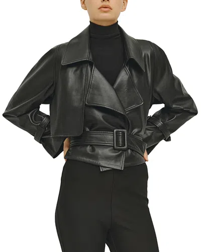 Elodie The Label Charles Faux Leather Crop Trench Jacket In Black