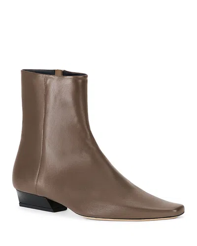 Staud Wally Flat Suede Ankle Boots In Brown