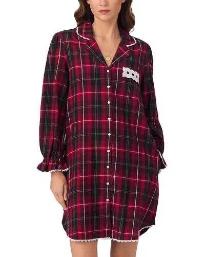 Eileen West Long Sleeve Cotton Flannel Notch Collar Nightshirt In Multi